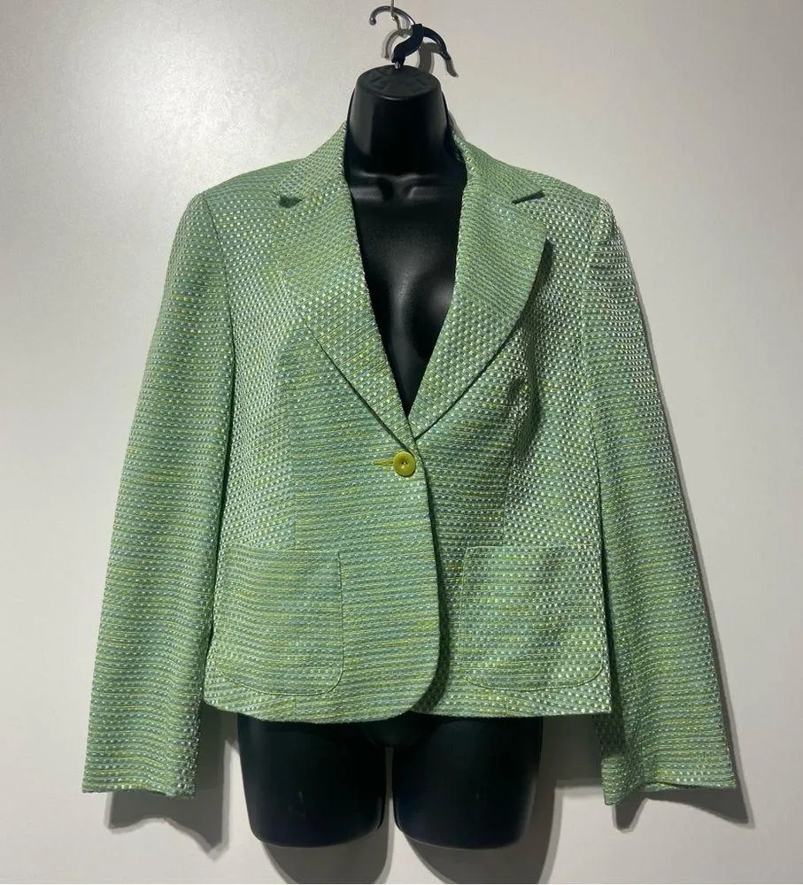 Talbots Green Tweed Boucle Blazer Jacket Size 10 Single Button NWOT - Image 3