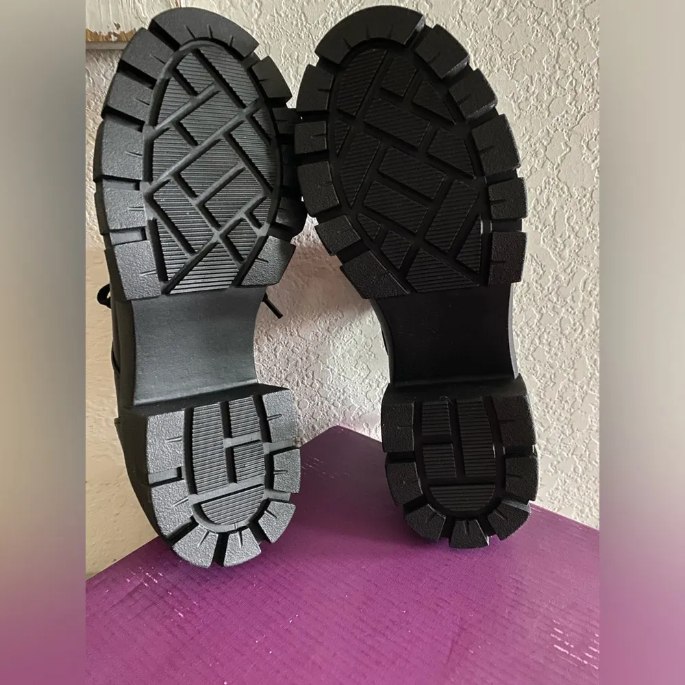 Faux Leather Platform Black Oxford Lace Lug Sole Chunky Block Heel Booties 7.5 - Image 7