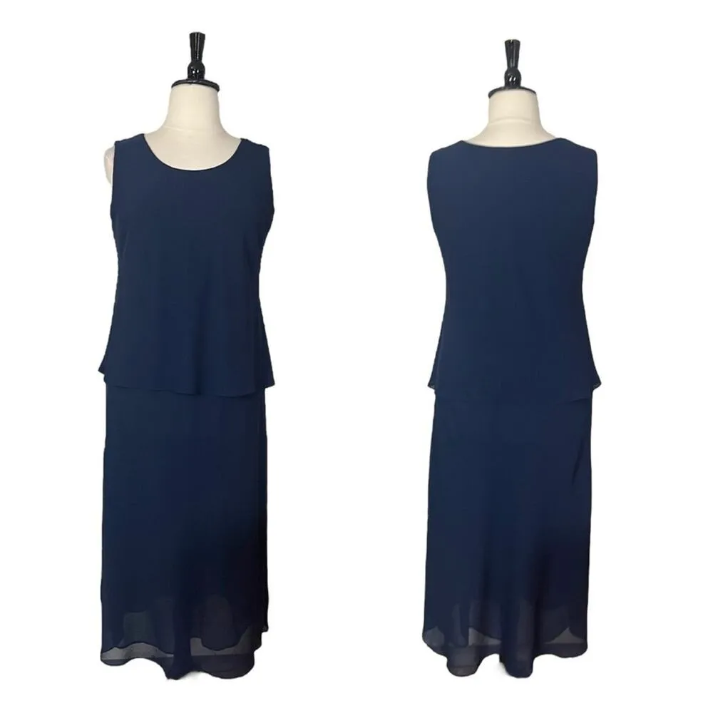 Jessica Howard Midi Jacket Dress Ruffle Front Chiffon Navy Blue Women’s Size 14W - Image 8