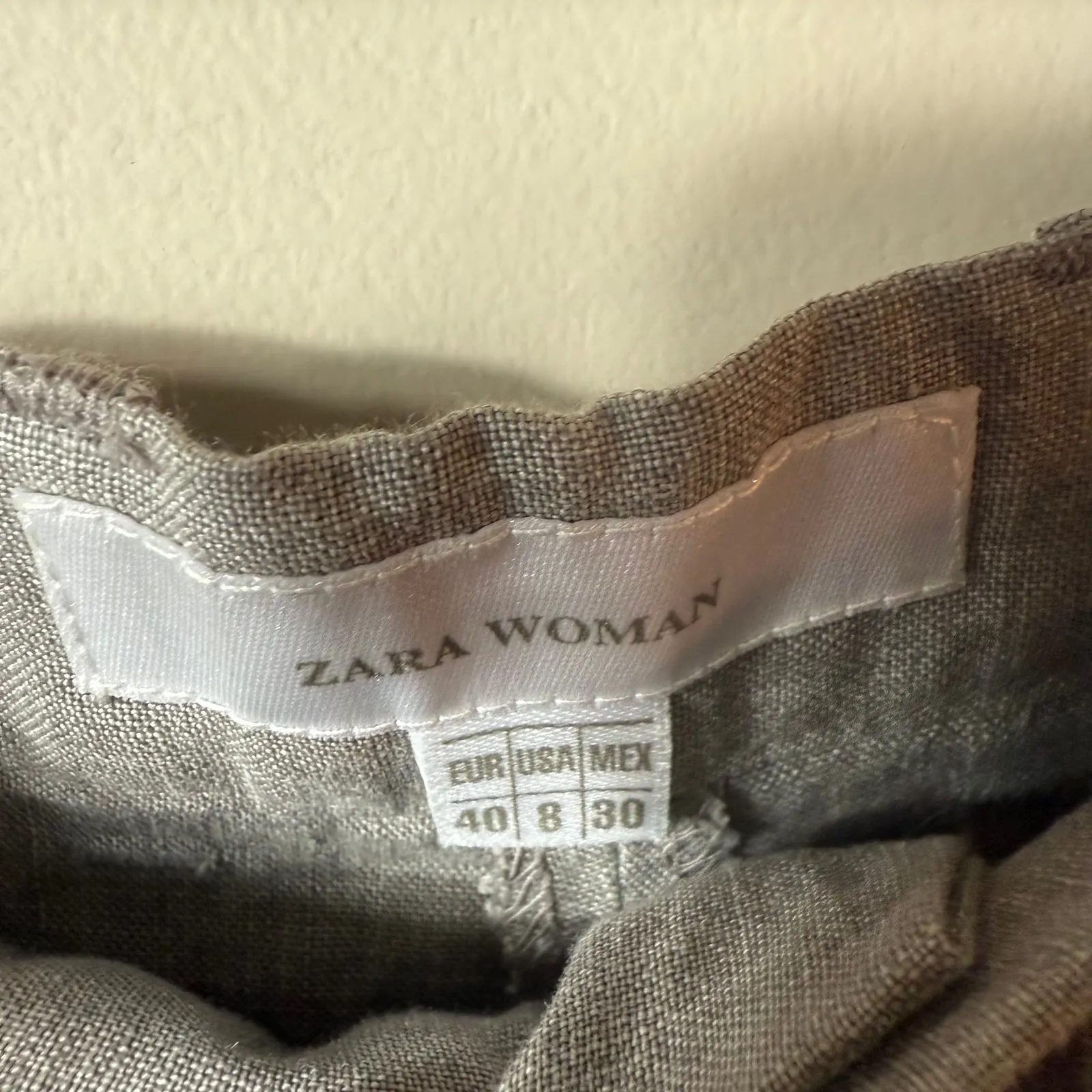 Zara Woman Flax Linen Pants SZ 8 Gray Lined Tie Wide Leg Classy Work Casual - Image 3