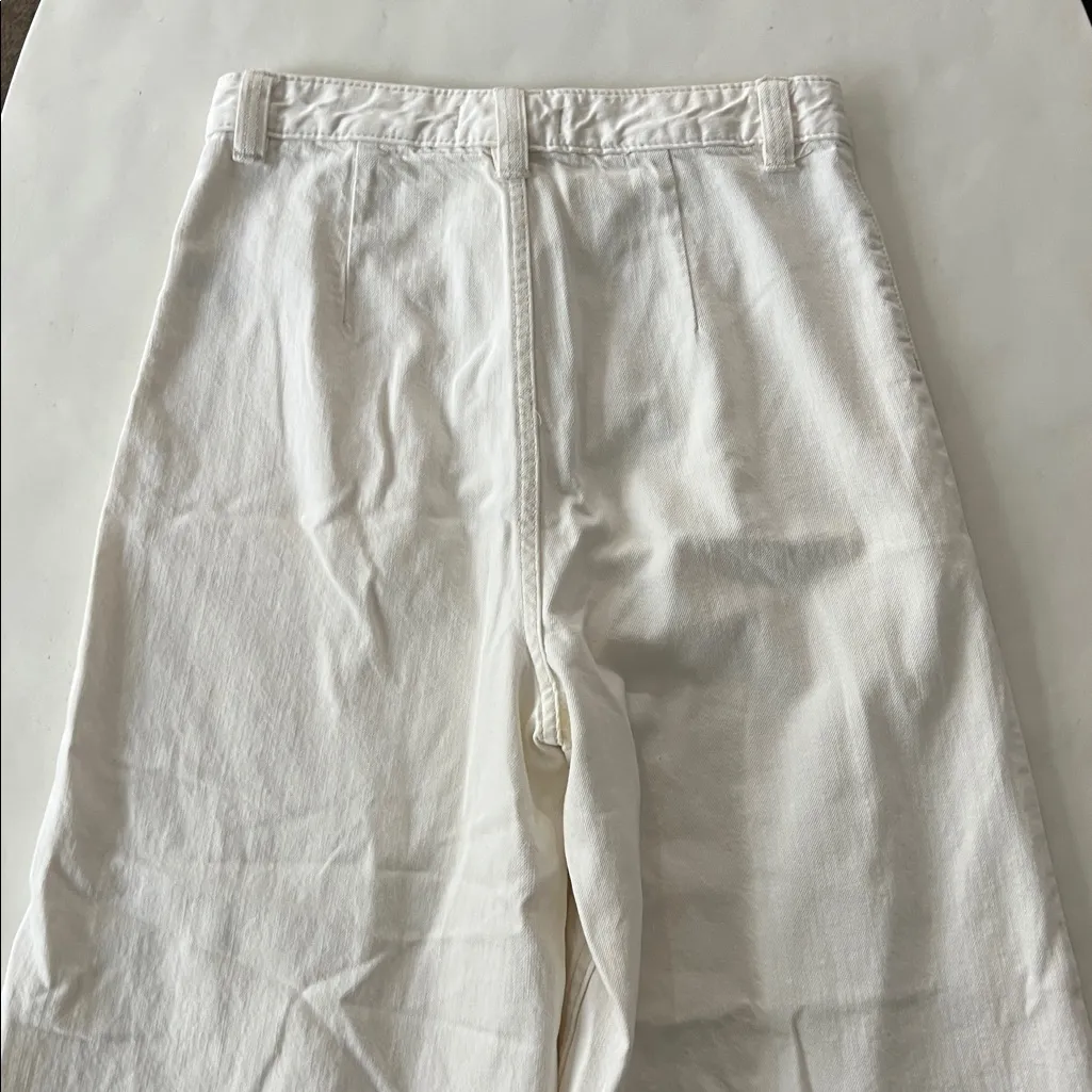 WE THE FREE Super High Rise Sailor Wide Leg Cotton Frayed Hem Pants White 28 - Image 6