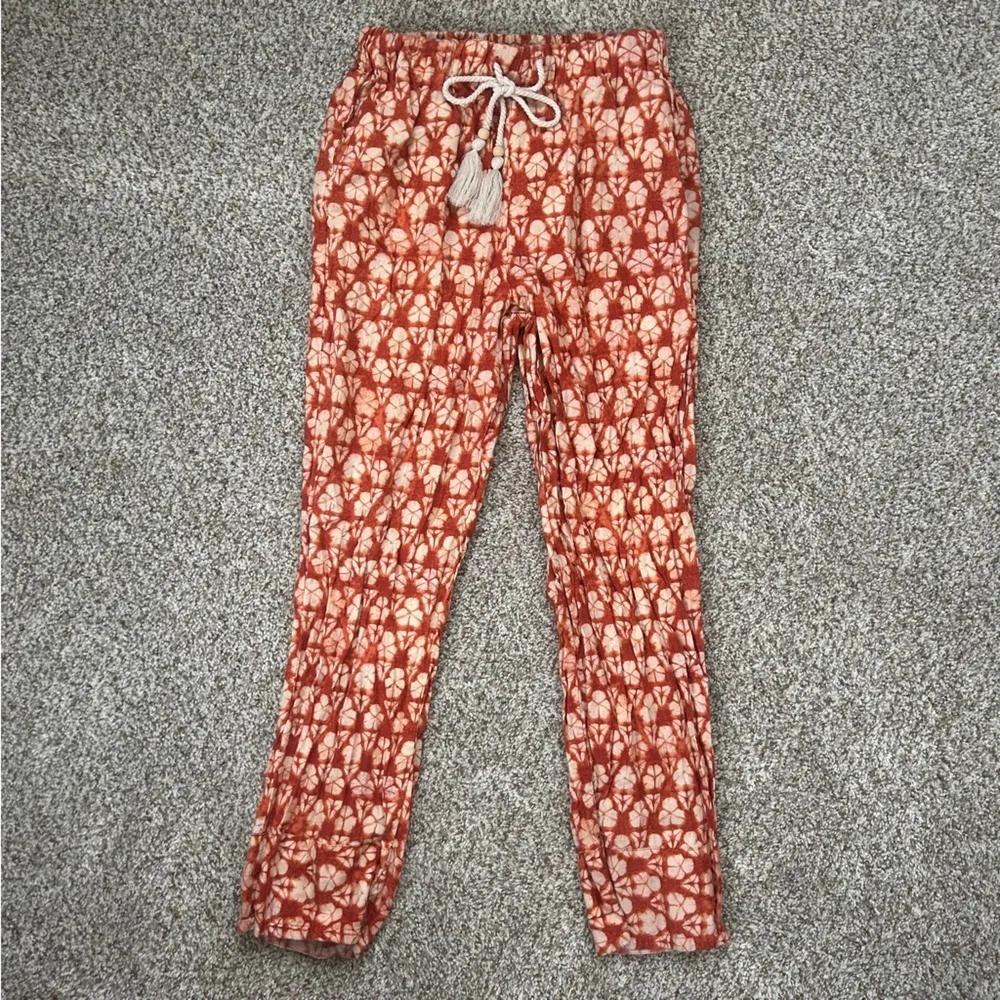 Faherty Orange Pacific Beach Linen Pants Patterned Summer Vacation Comfy XS - Image 2