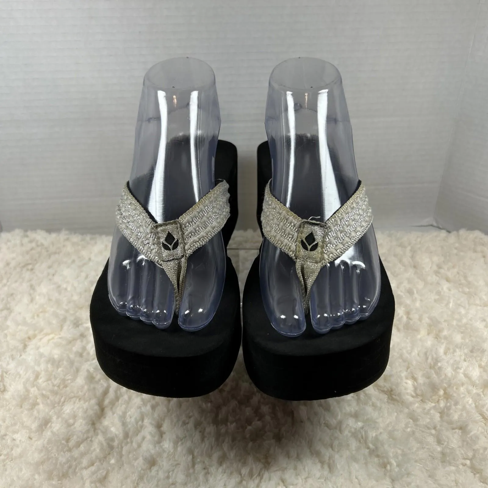Reef Women Stargazer Cushion Sassy Black Sparkle Open Toe Thong Flip Flops Sz 8 - Image 2