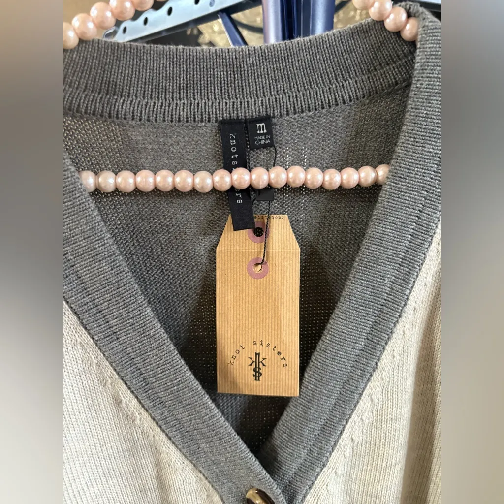 Knot Sisters Gray and Cream Cardigan - Image 2