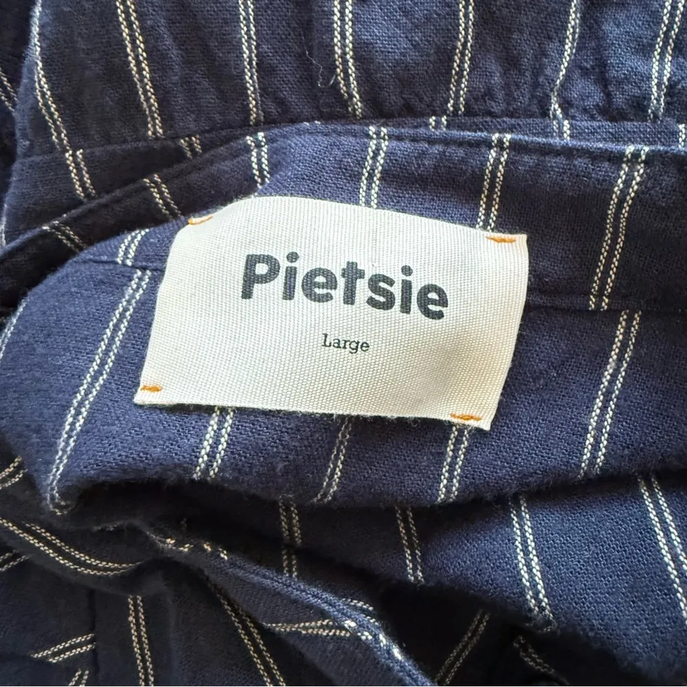 Pietsie San Pancho Striped Navy Linen/Cotton Maxi Dress Size Large Blue - Image 7