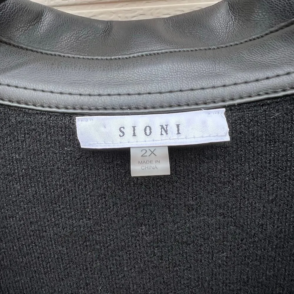 Sioni Faux Leather Trim Longline Cardigan Button Up Black Women’s Size 2X - Image 3