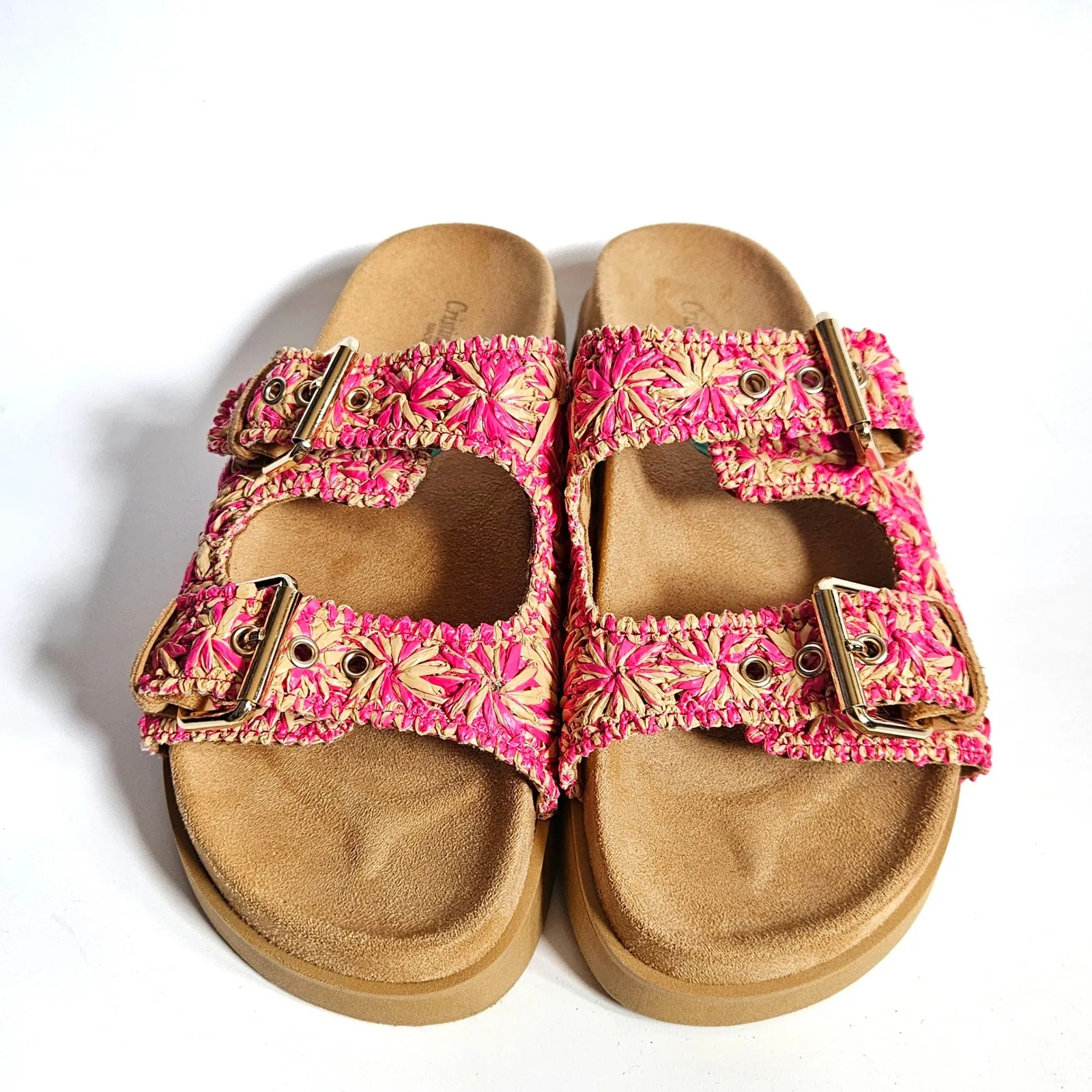 Cristina‎ Francini Pink Woven Raffia Buckle Sandals Slides Size 8 - Image 2