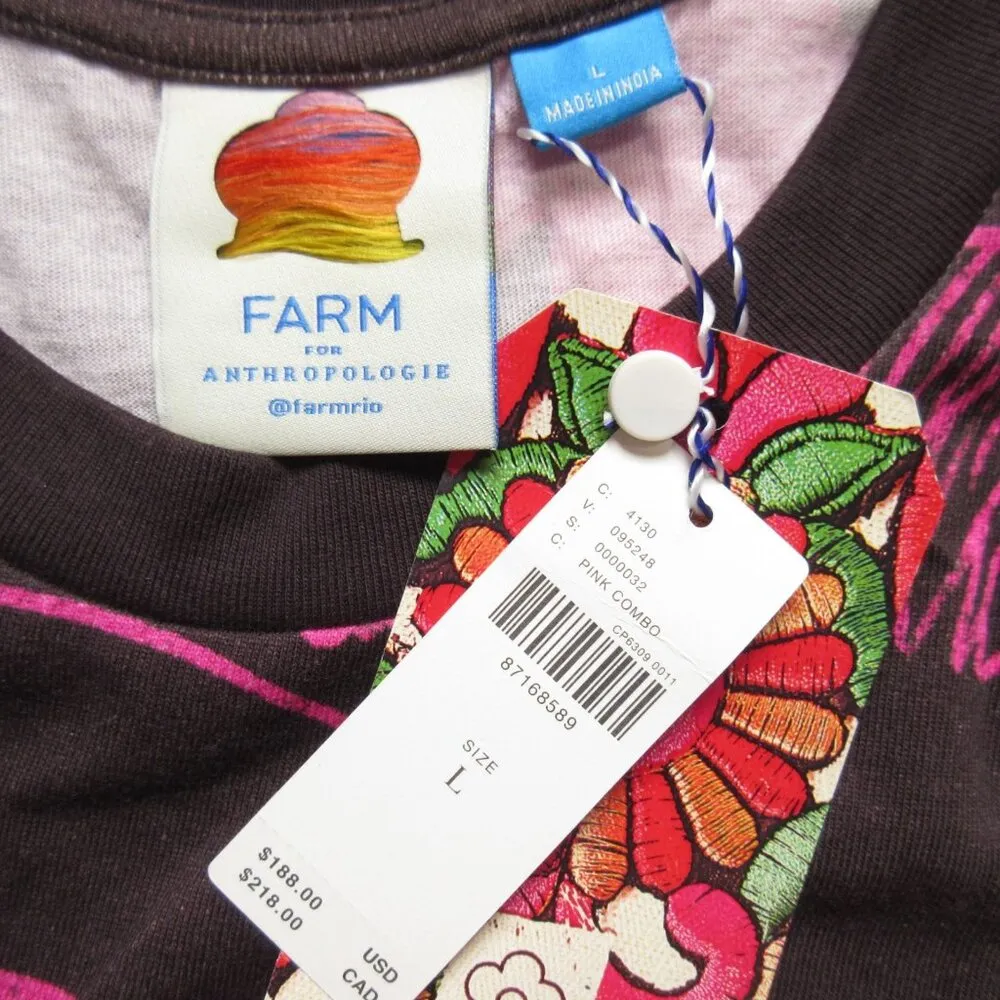 NWT FARM Rio Tiered Graphic T-Shirt Midi in Pink Combo Brazil Dress L $188 - Image 4