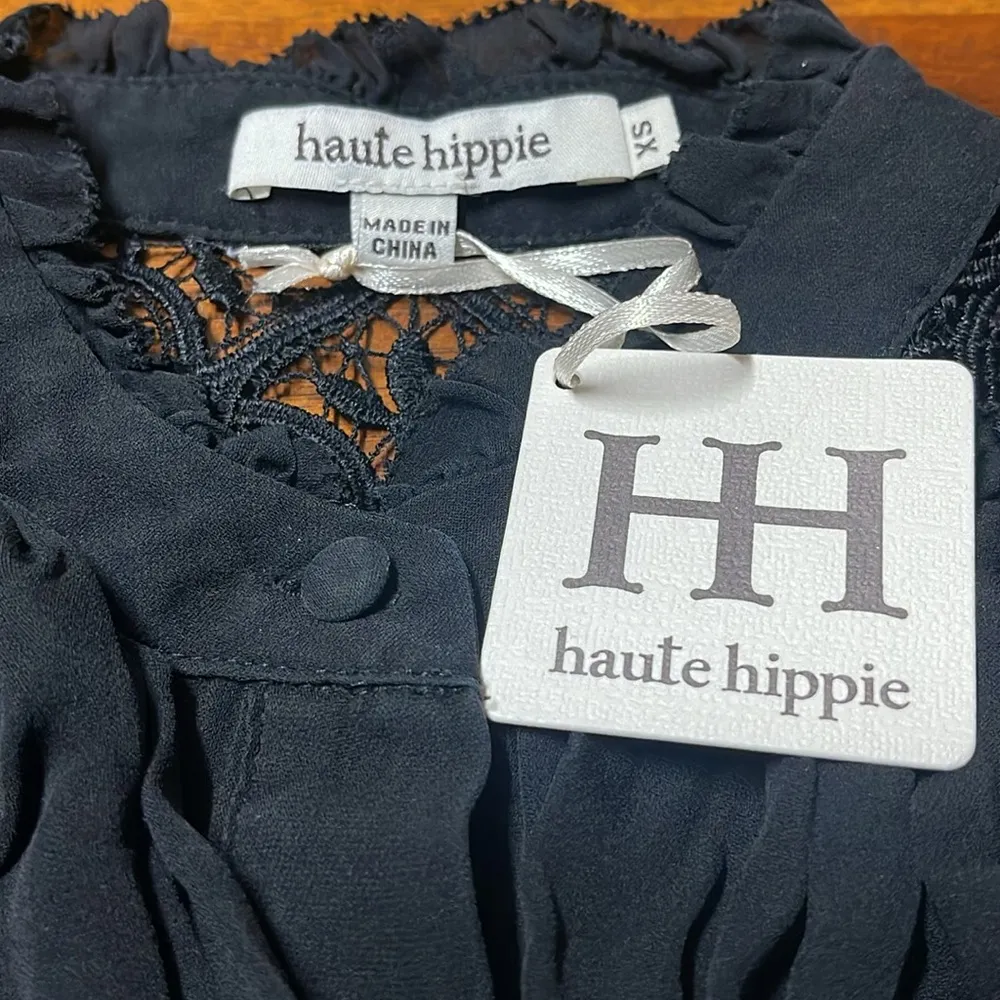 Haute Hippie Kamila Jet Black Lace Ruffle Top Size XS - Image 5