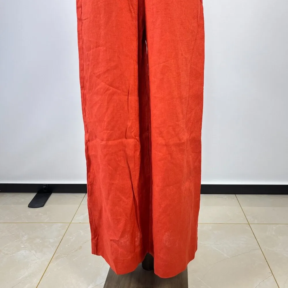 NWT Farm Rio Red 3D Petals Bodice Euroflax Premium Linen Jumpsuit Sz S Wide-Leg - Image 8