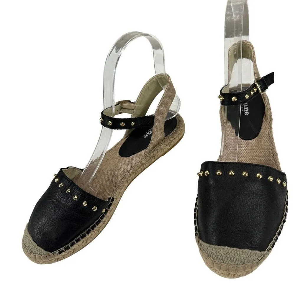 Dune London Joka Black Leather Studded Flat Espadrille ￼Sandals Women’s Size 6 ( - Image 2