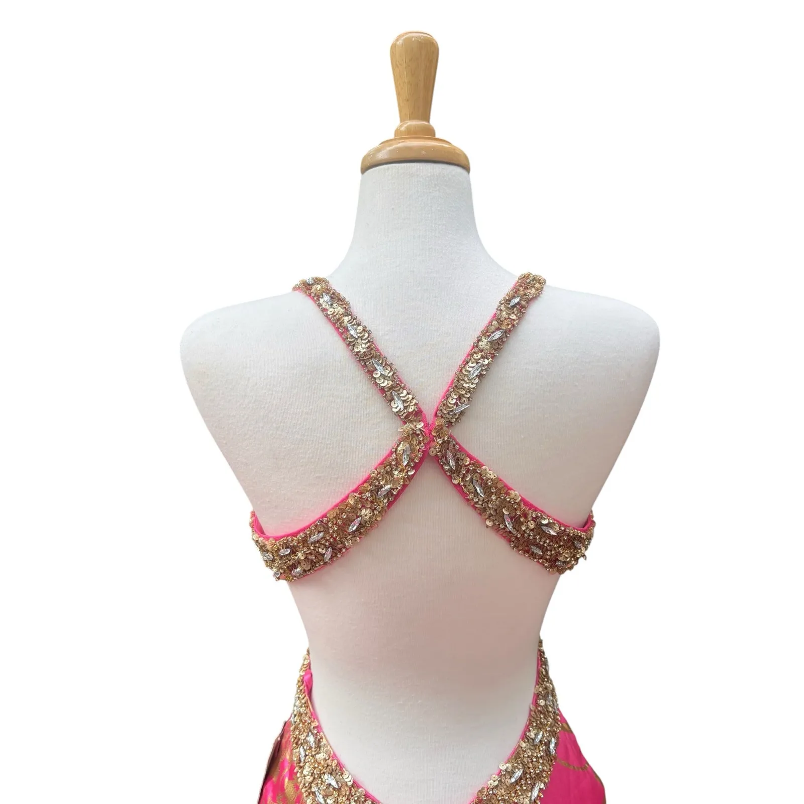 Mac Duggal Cassandra Stone Prom Dress Gown Hot Pink Gold Beaded Metallic Formal - Image 6