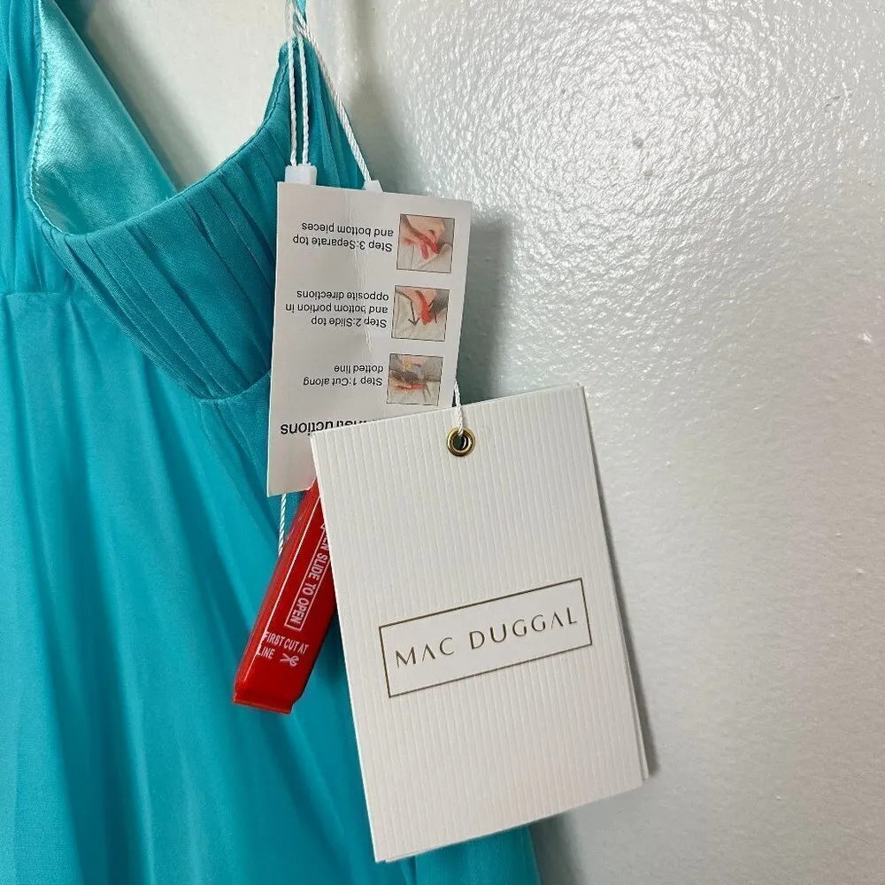 MAC DUGGAL Ruched Ruffled Shoulder Cut Out Lace Up Gown in Turquoise US 12 NWT - Image 9