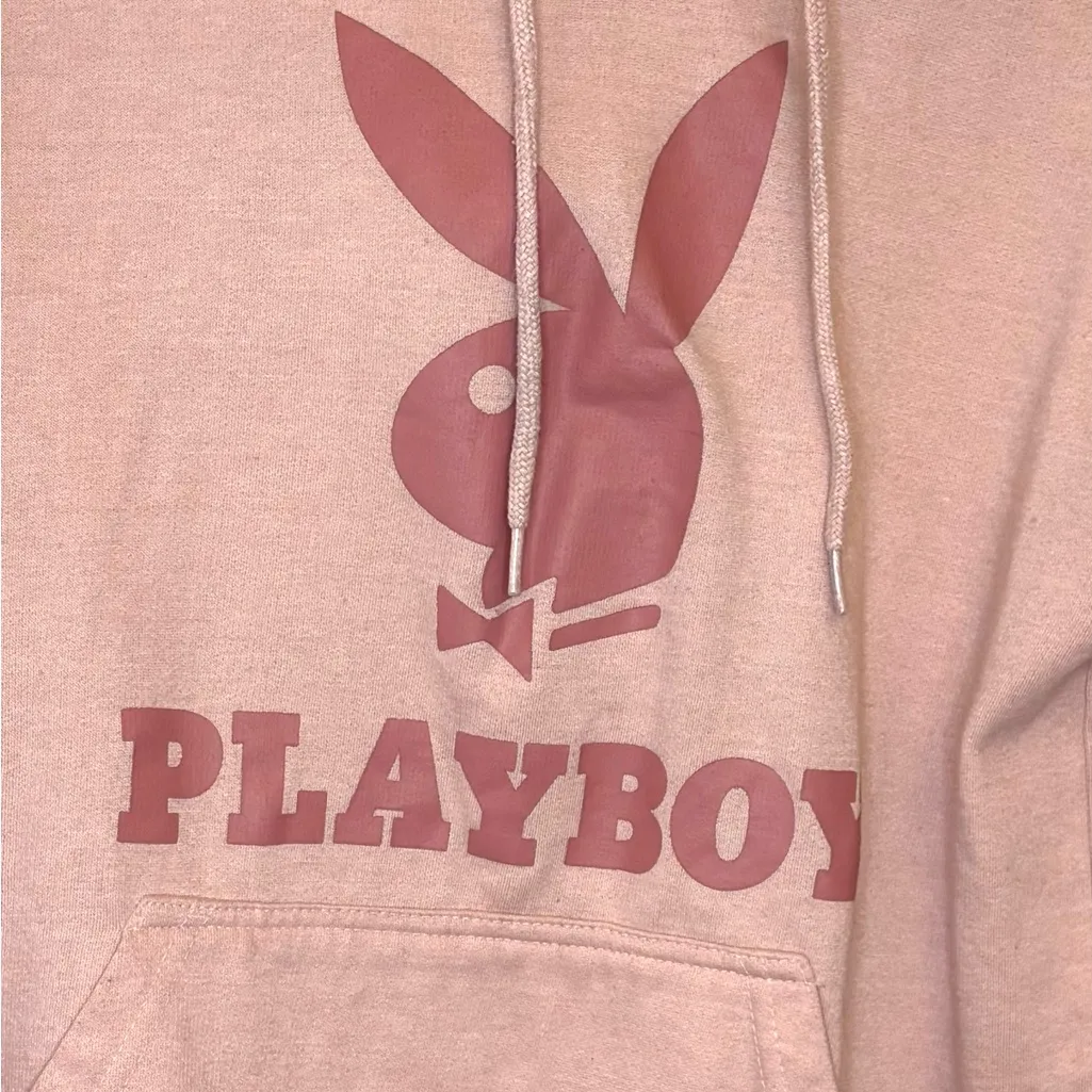 Playboy Pink Logo Hoodie Medium Graphic Pullover Sweatshirt Y2K Style - Image 3