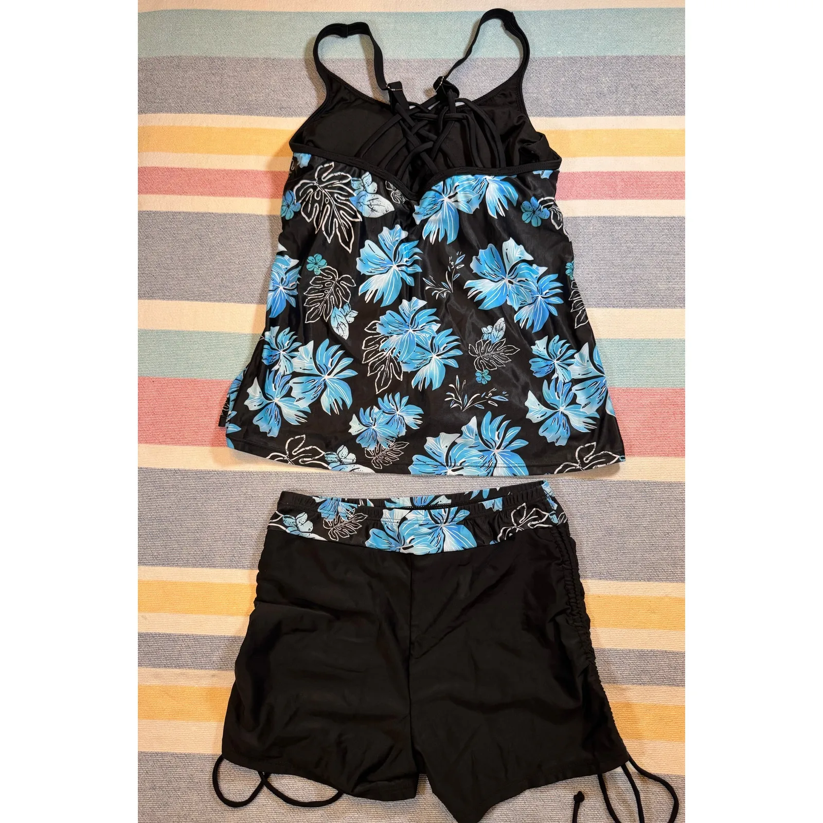 Aqua Eve Tankini Set XL NWT Blue Floral Swim Top Boyshort Bikini - Image 2