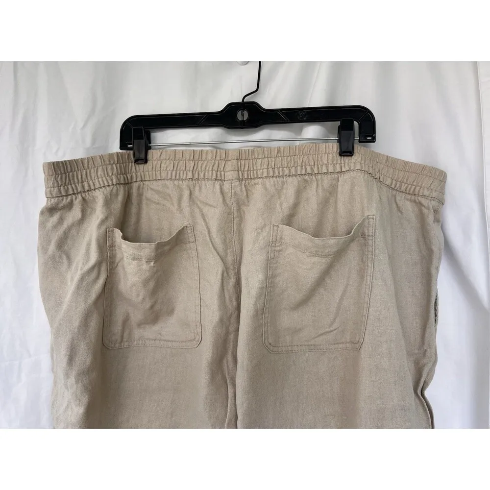 Old Navy Pants Womens Size XXL Beige Flax Linen Wide Leg Lagenlook Flowy Stretch - Image 4