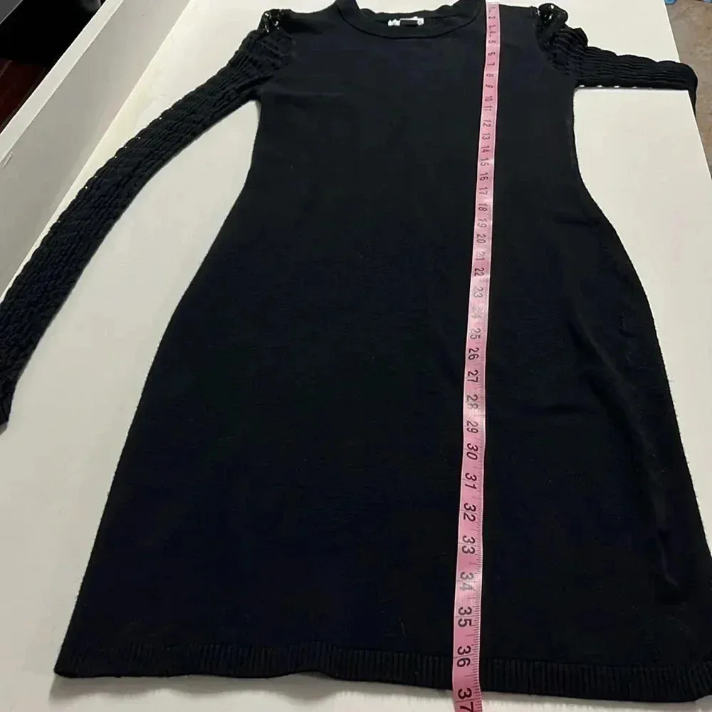 Imperfect black sweater dress crochet sleeves stretchy versatile med - Image 4