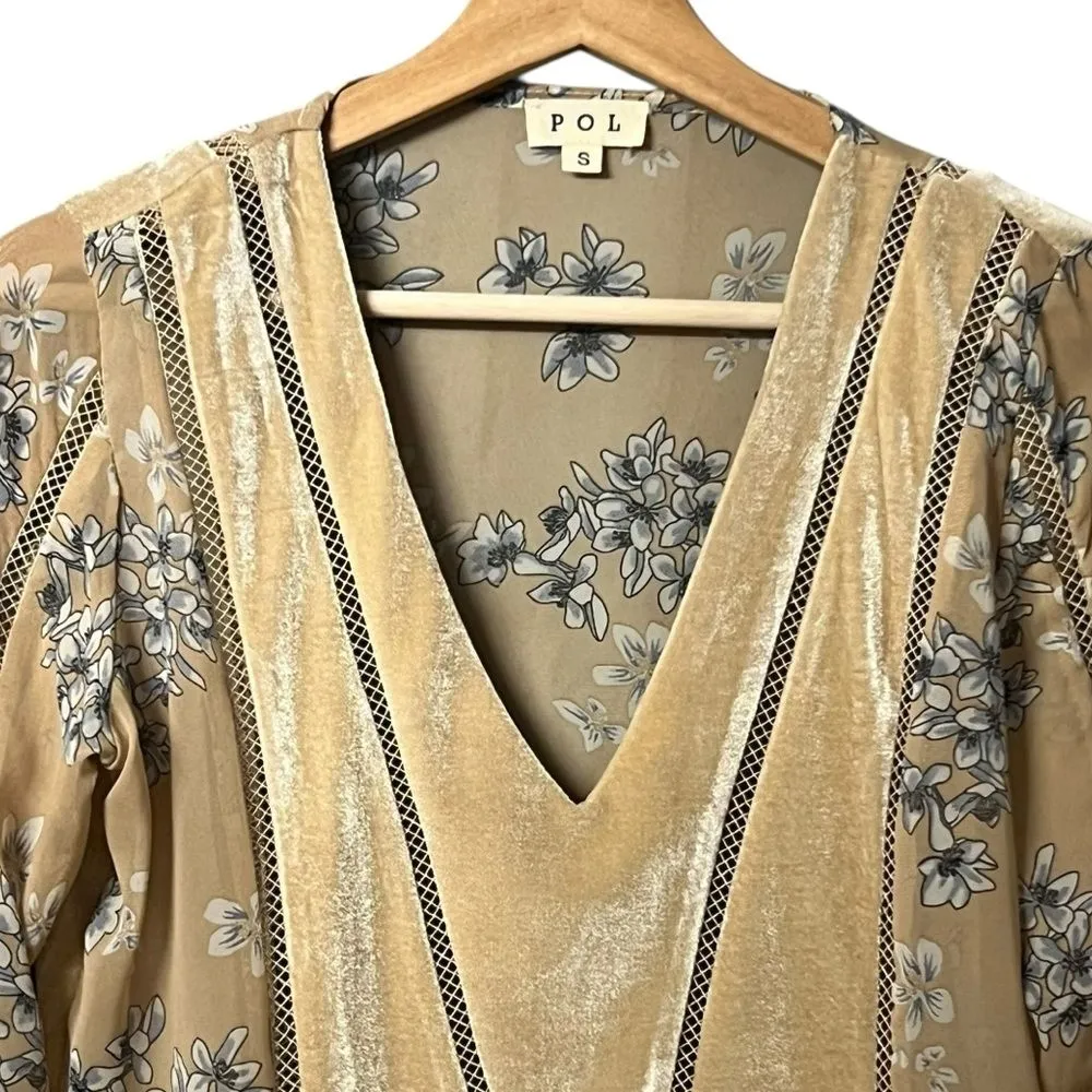 POL Womens Velvet Floral Whimsigoth Top Size S Boho 70s Retro Fairy Hippie - Image 3