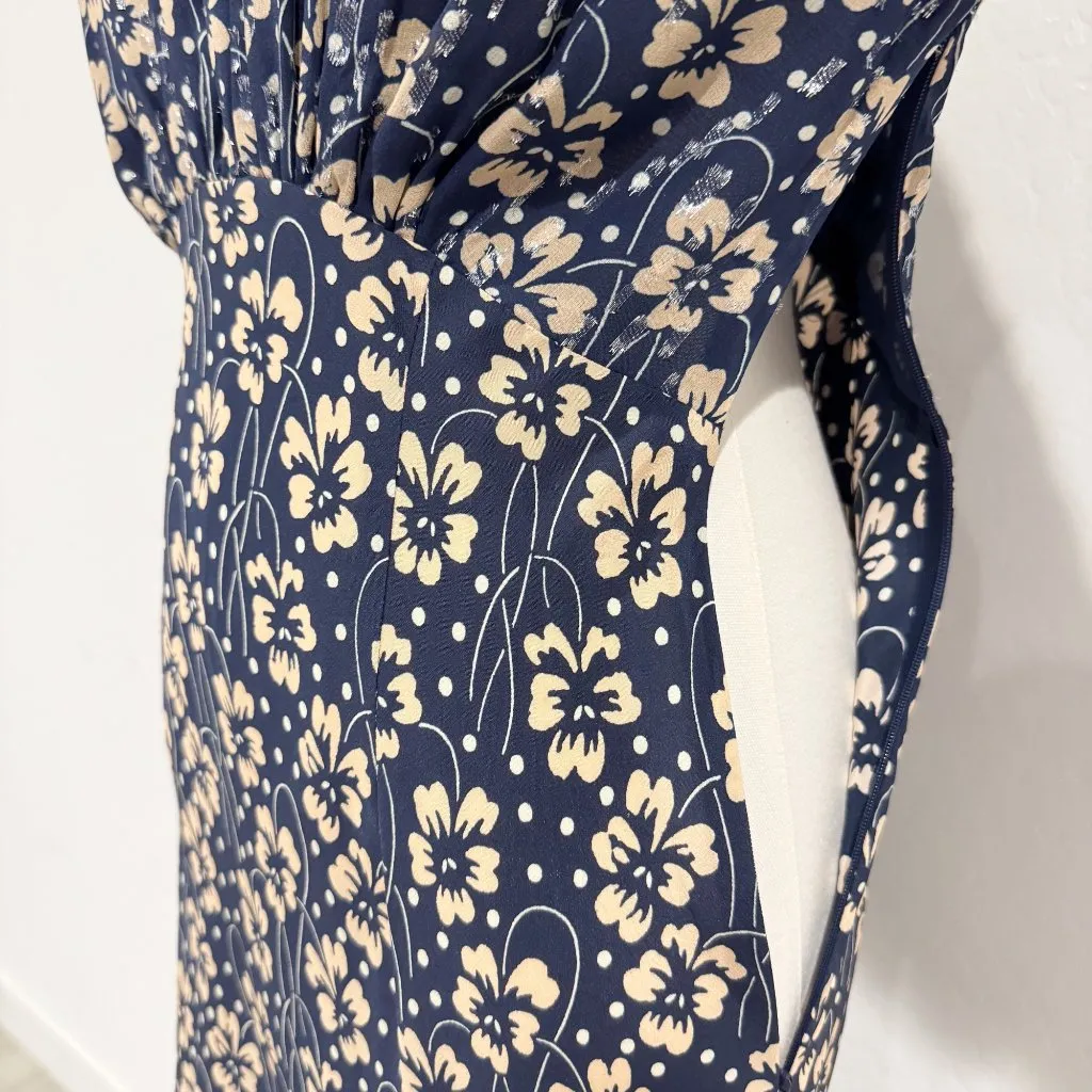 RIXO Cheryl Silk Floral Luxury Midi Dress Blue Prairie Cottage Boho‎ Size Small - Image 9