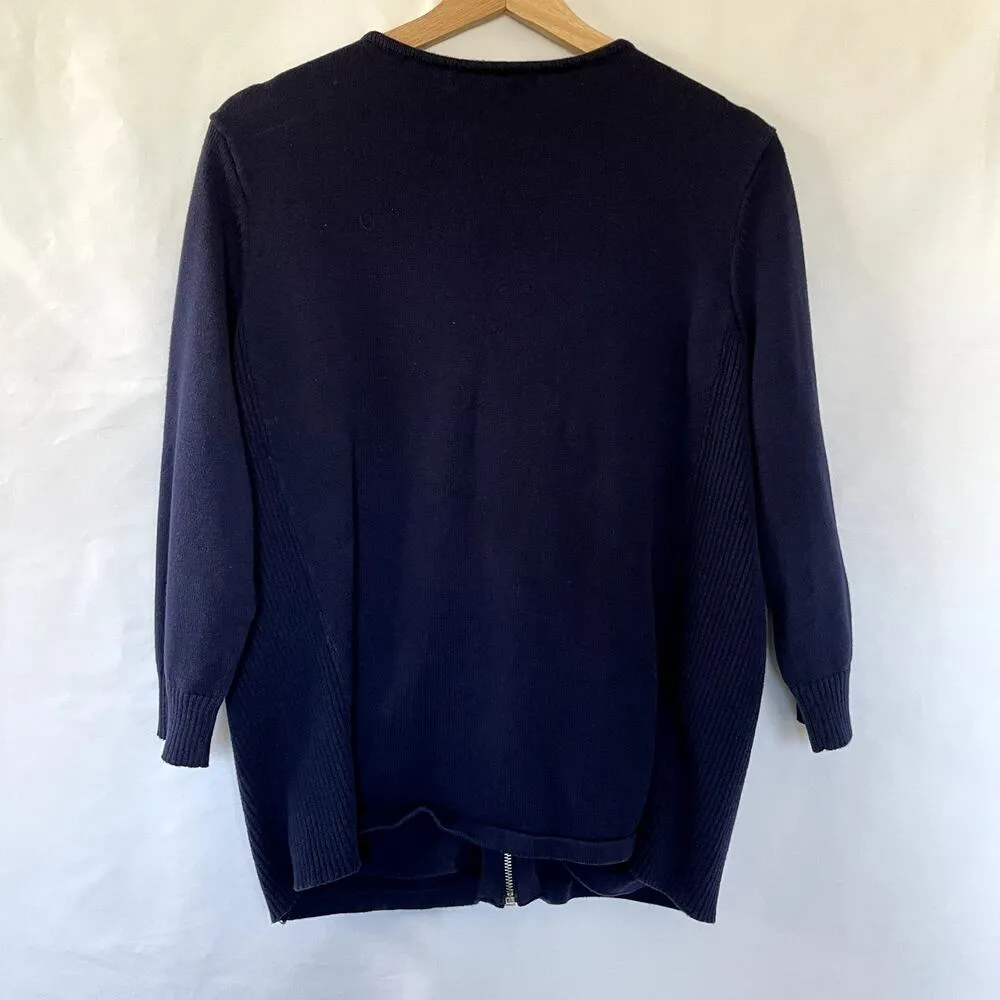 Lauren Ralph Lauren navy blue zip up sweater 3/4 sleeves knit women's 1X cotton Size XL - Image 6