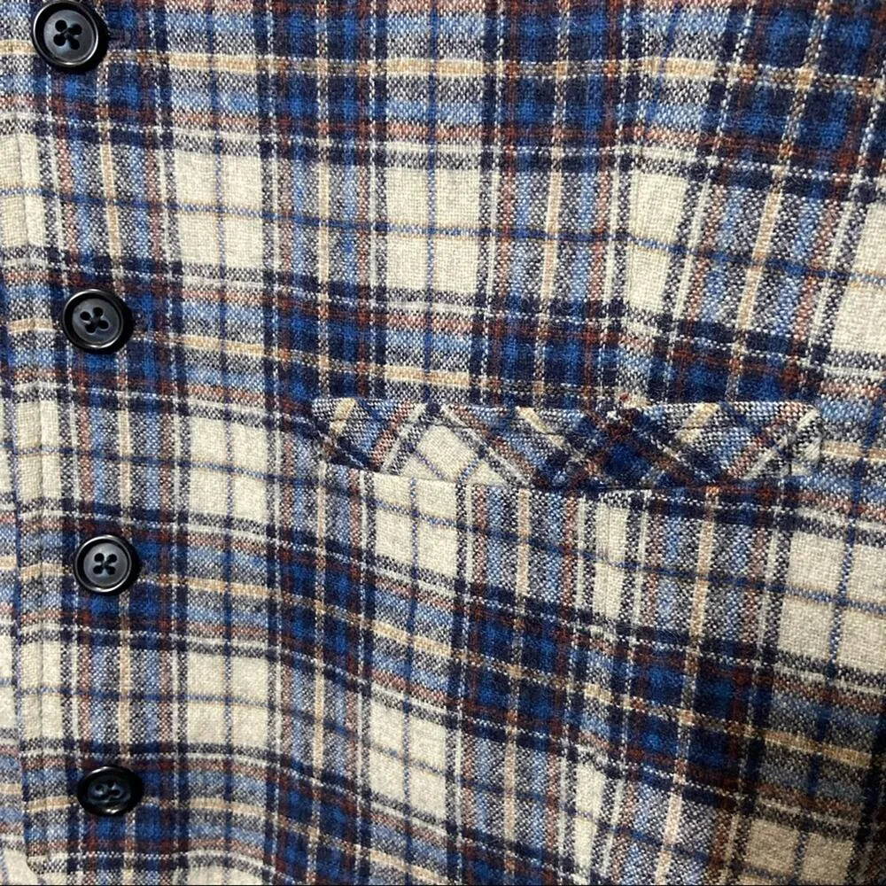 Pendleton Wool Vest 5 Button Down Pockets Plaid Navy Blue Cream Small 34R - Image 2