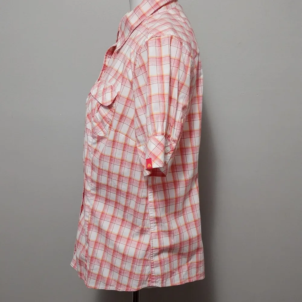 Nike ACG pink & orange plaid button down size large - Image 4