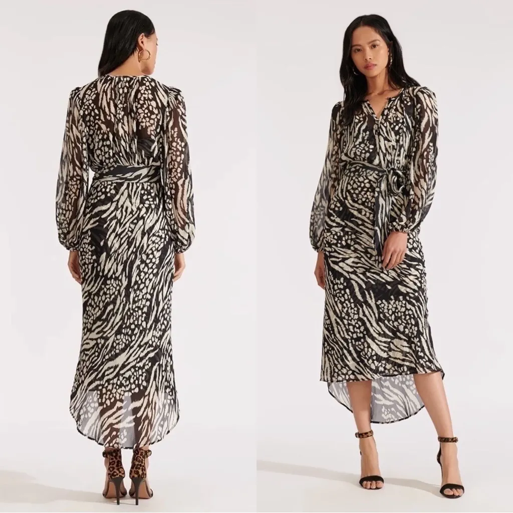 Veronica Beard • Mavis Animal-print Silk-chiffon Midi Dress blouson high low - Image 6