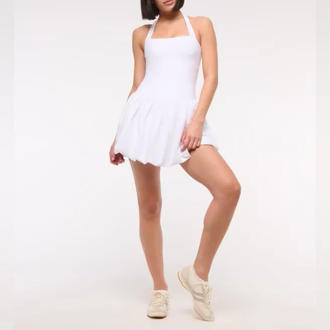 Abercrombie YPB motionTEK Halter Bubble Hem Mini Dress - Image 2