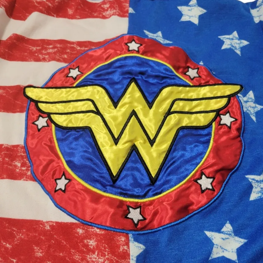 DC Comics  Wonder Woman Jumpsuit Size Large Lg Loungewear Sleepwear American Flag Print - Image 9