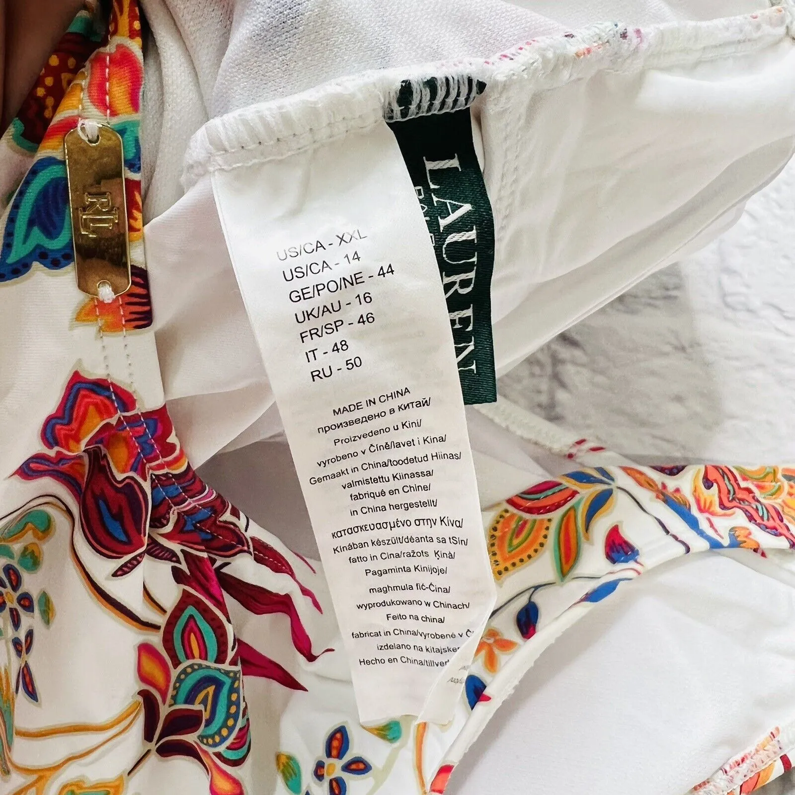 LRL Ralph Lauren Womens White Floral Jacobean One Piece Slimming Swimsuit 14/XXL - Image 7