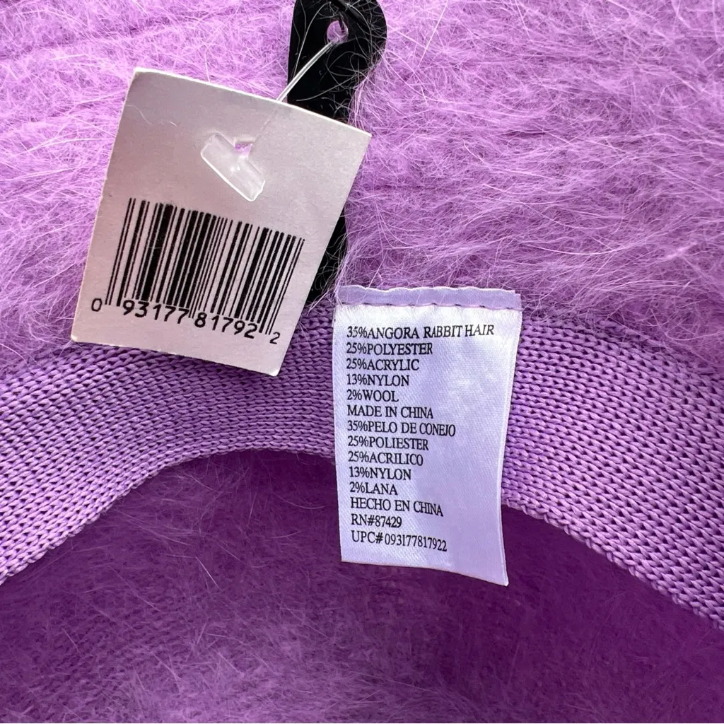 Lilac Angora Rabbit Hair, Wool BLD Fuzzy Minimalist Streetwear Casual Bucket Hat Purple - Image 9