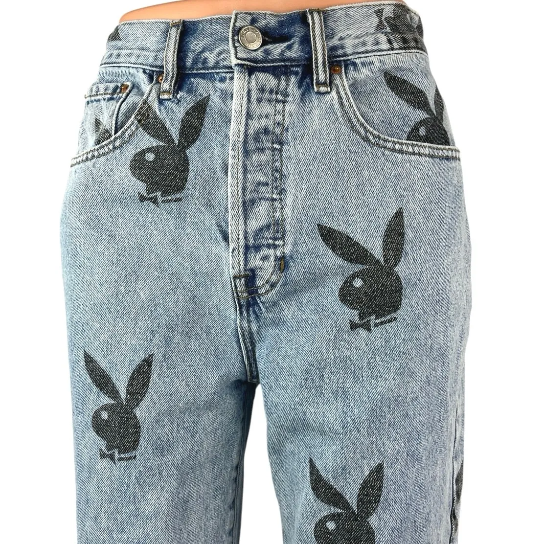 Playboy x PacSun Women's Blue Logo Print High Rise Straight Denim Jeans Size 26 - Image 4
