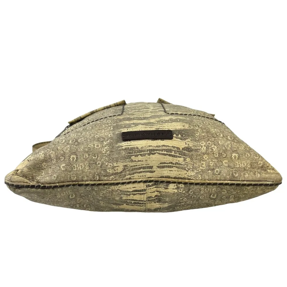 Plinio Visona Snakeskin Print Italian Leather Cream Crossbody Purse Bag - Image 10