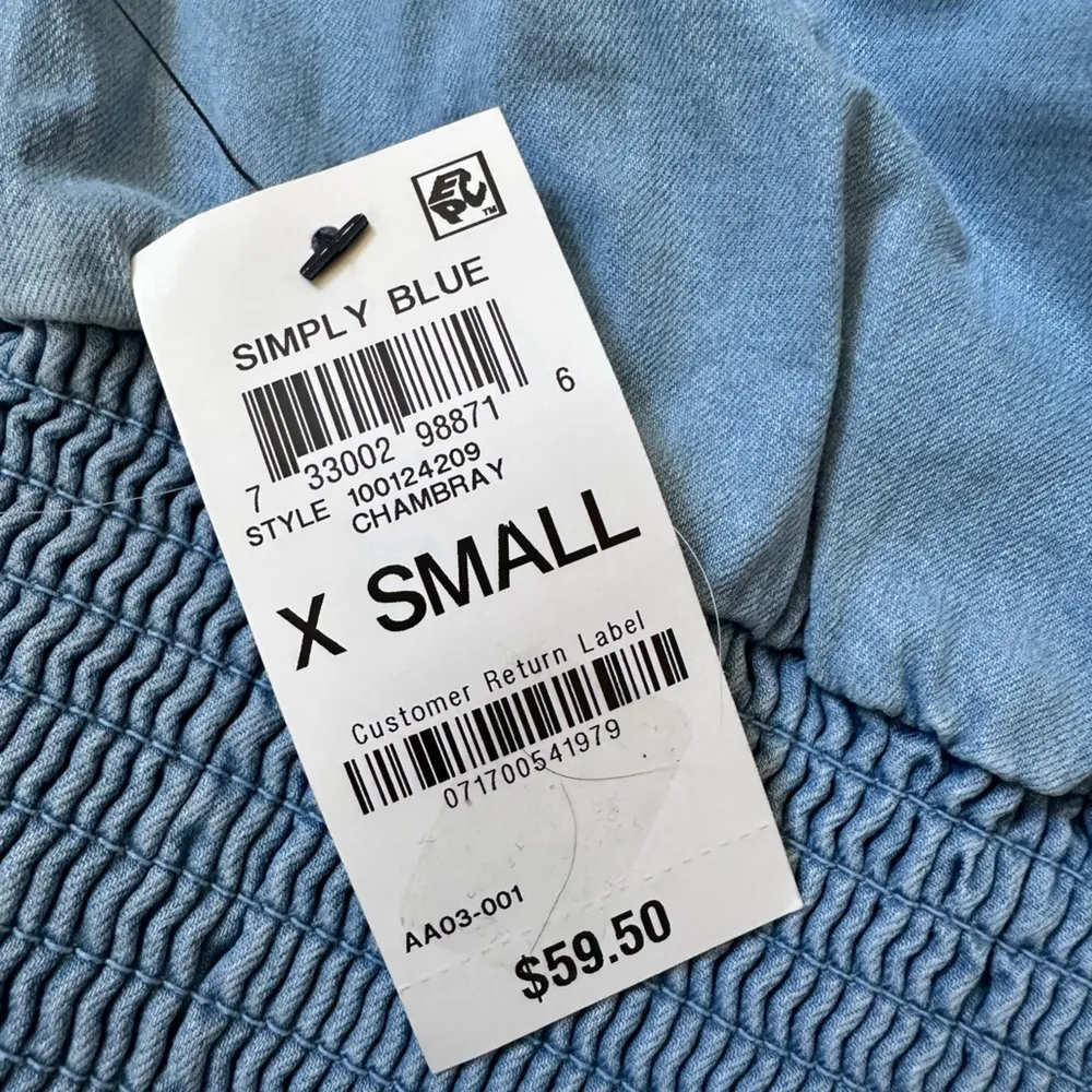 NEW Bar III Chambray Puff Sleeve Denim Top Blue Size XS Blue Crop Top - Image 6