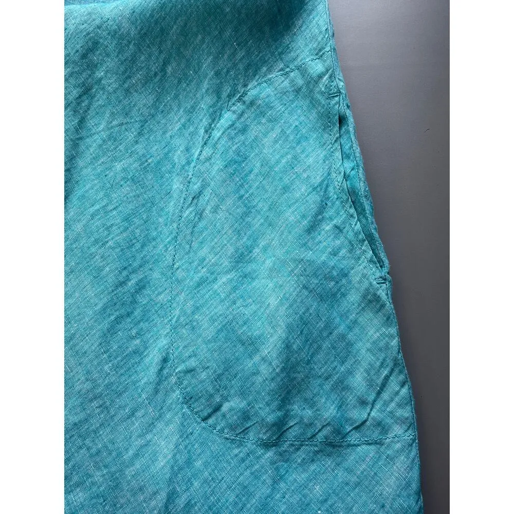 Horny Toad Turquoise Rhodes Linen Dress Scoop Neck Pullover Pockets Size Large - Image 7