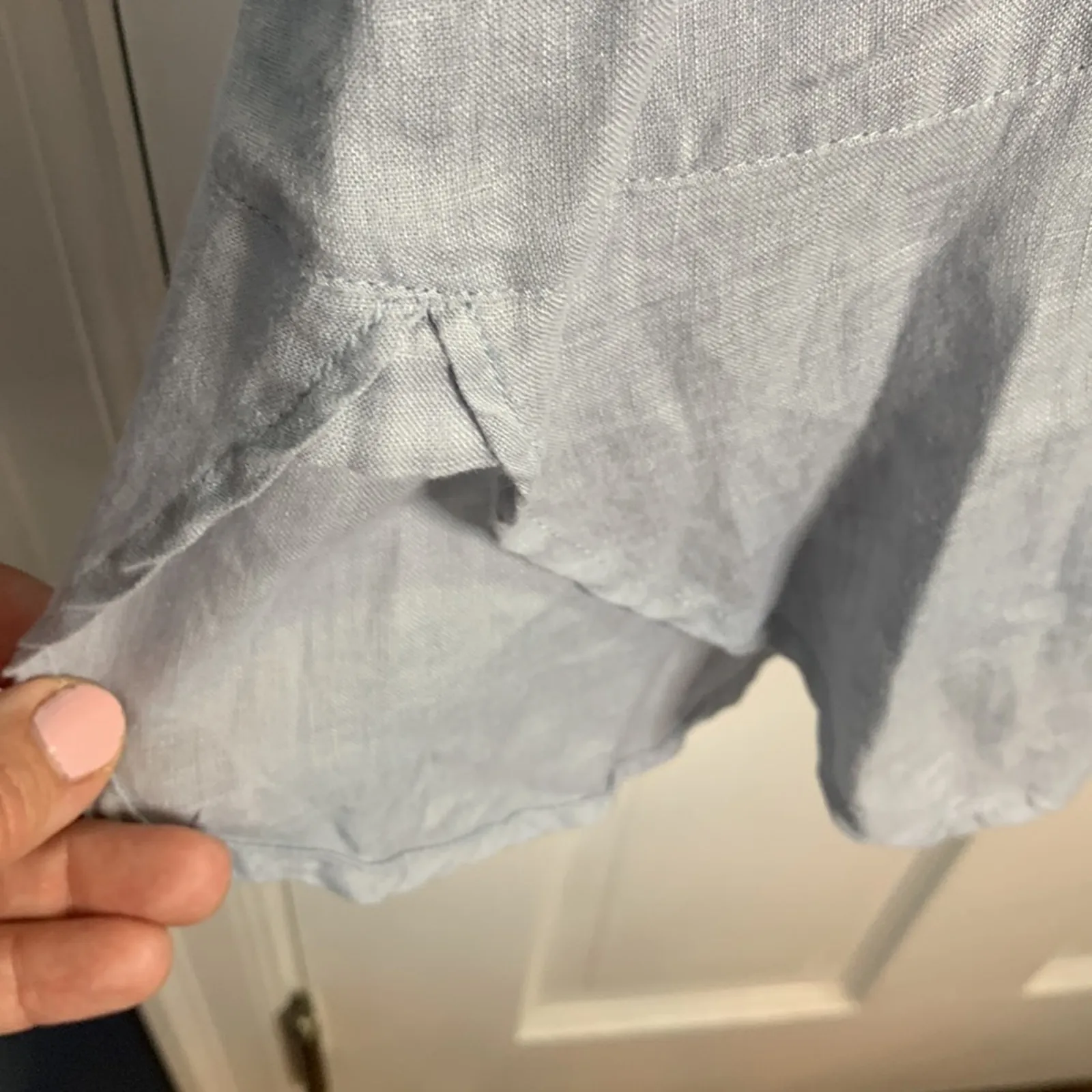 Magaschoni Women’s 100% Linen Ocean Blue Tunic Blouse Top Pockets W-287 Sz M - Image 5