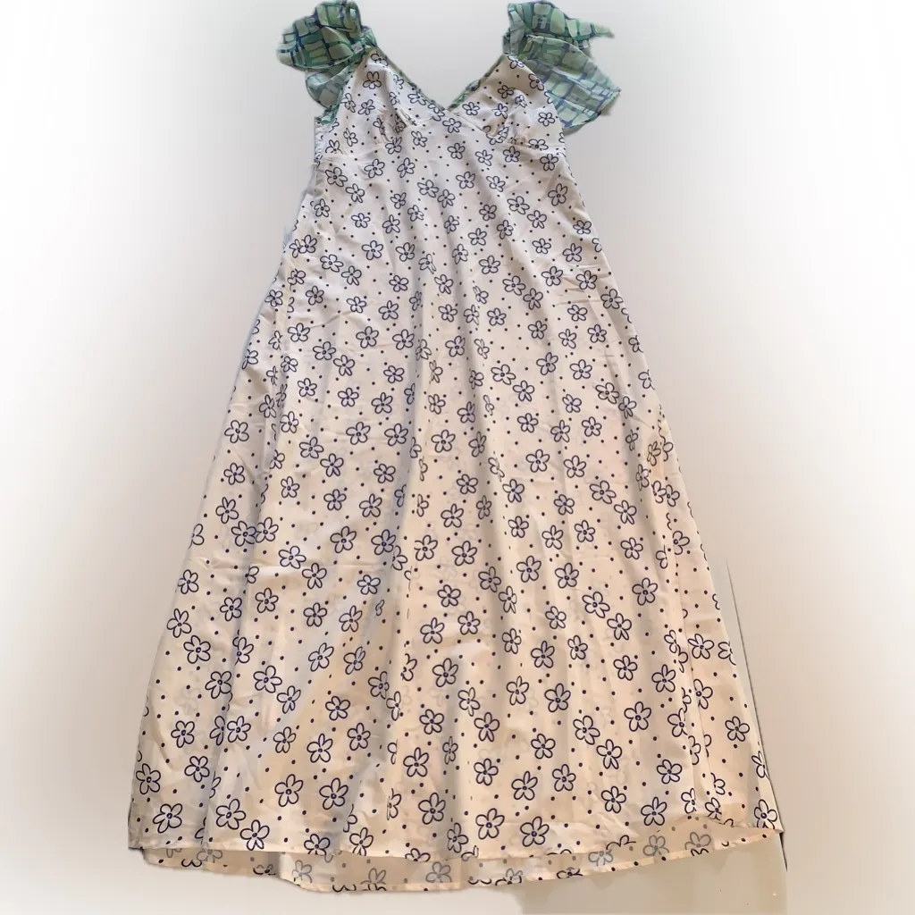 VRG GRL Ditsy Floral White Mod Slip Dress Green Flutter Shoulder Midi Dress 8 - Image 14