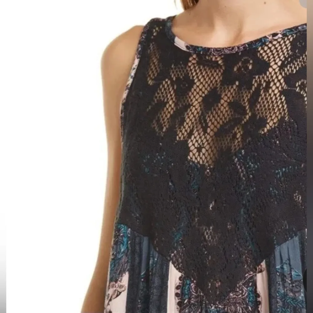 NWT Free People Black Combo Count me in Boho Trapeze Mini Dress Top size S - Image 6