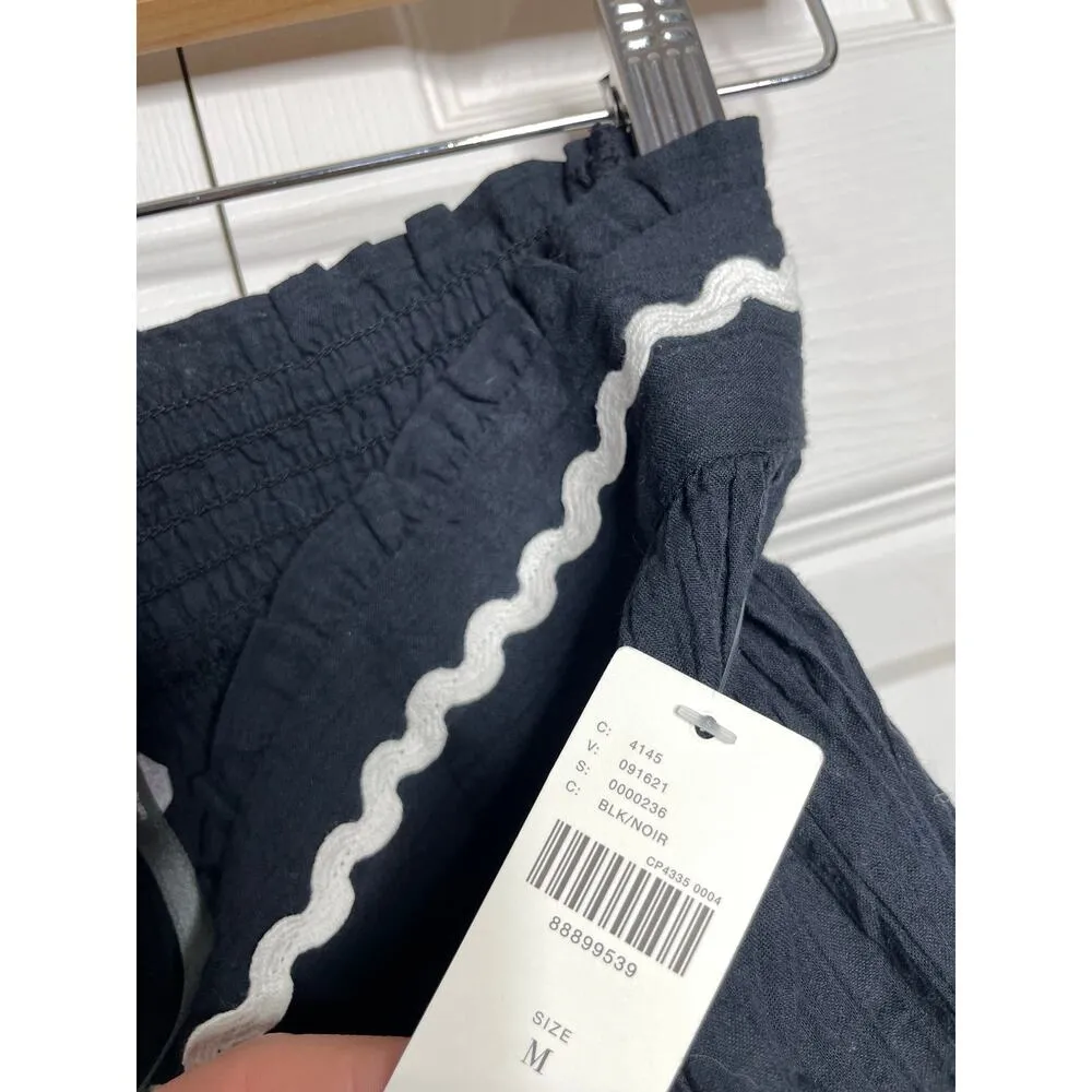 NEW Anthropologie Flirty Cotton Shorts Black Ivory Trim Size Medium - Image 4
