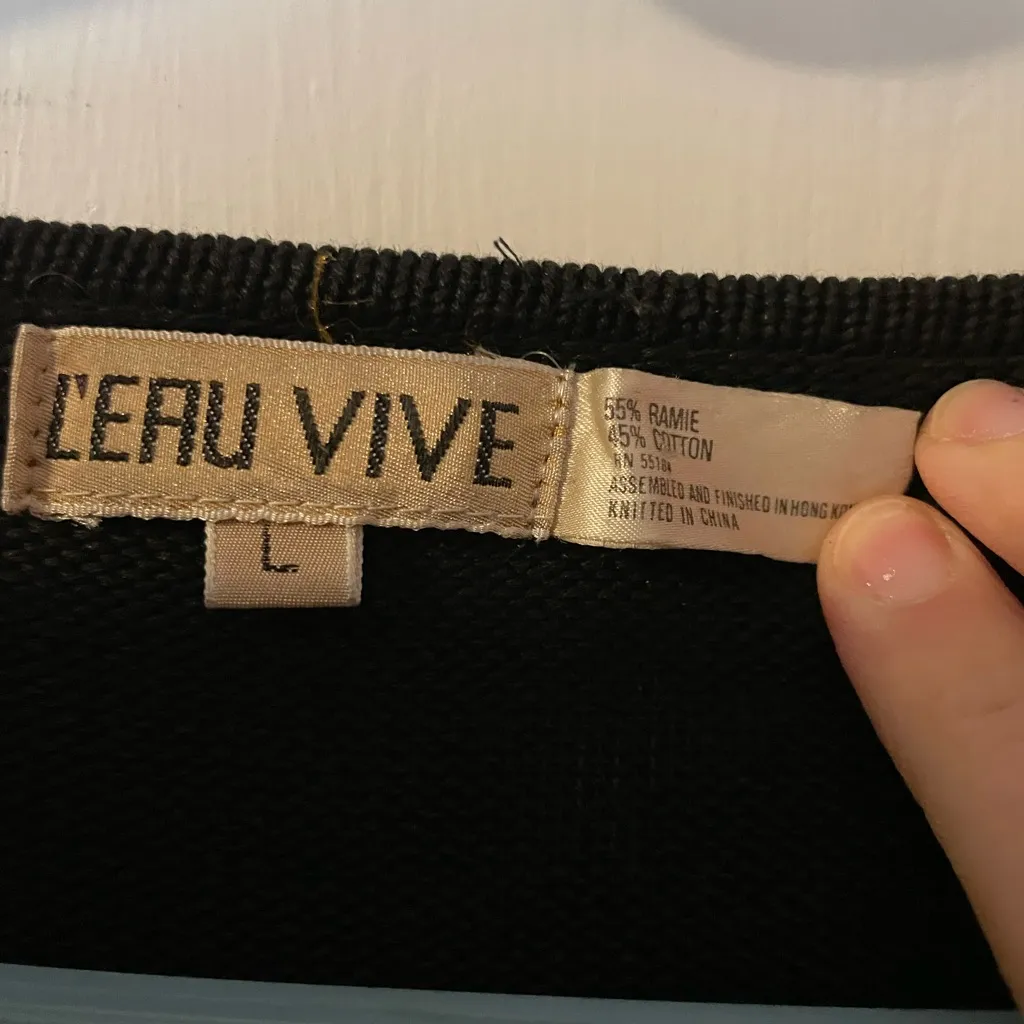 Vintage L'eau Vive Black Sequined Bejeweled Large Ramie Sweater - Image 3