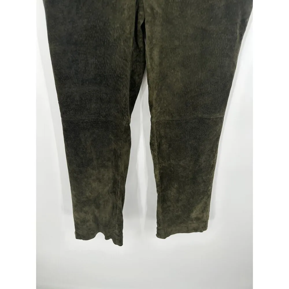 Caslon Womens Green Suede Leather Pants High Waisted Straight Leg Size 4 - Image 3
