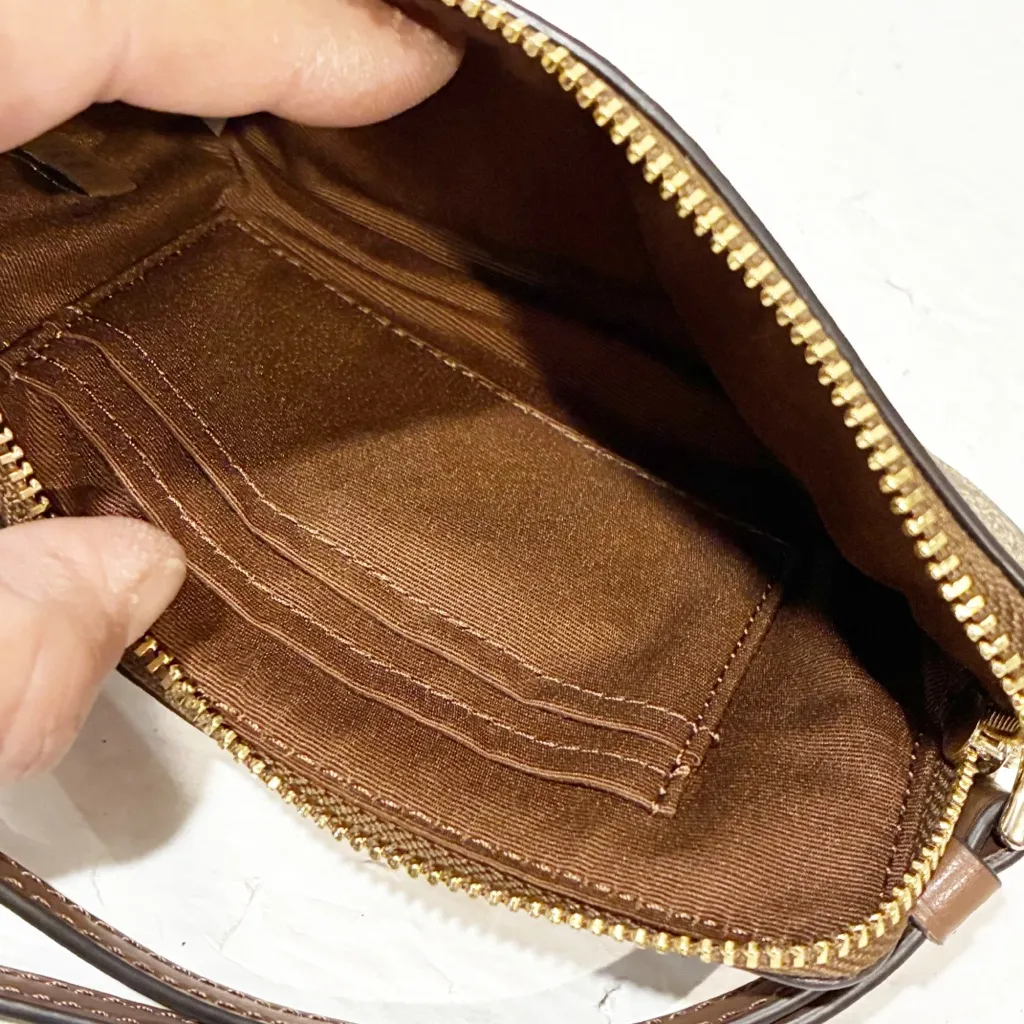 Coach Corner Zip Wristlet In Signature Canvas Gold/Khaki Saddle 2 Wallet - Image 3