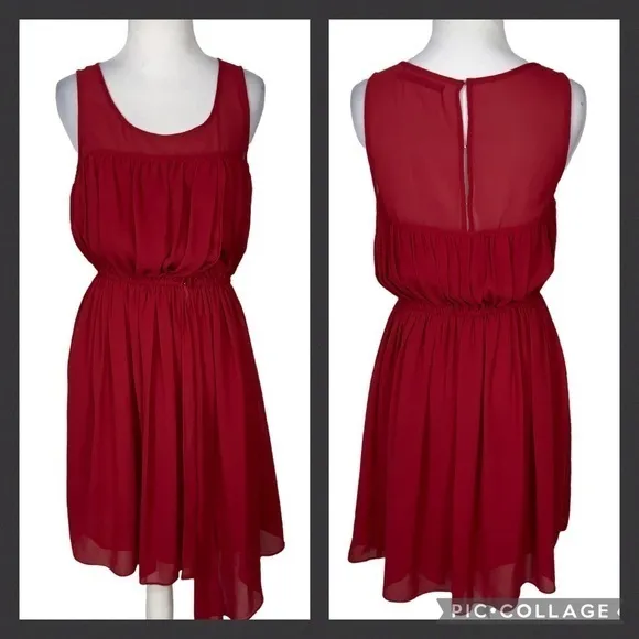 Doe & Rae Red Sleeveless Chiffon Overlay Flowy Casual Career Party Dress Small - Image 2
