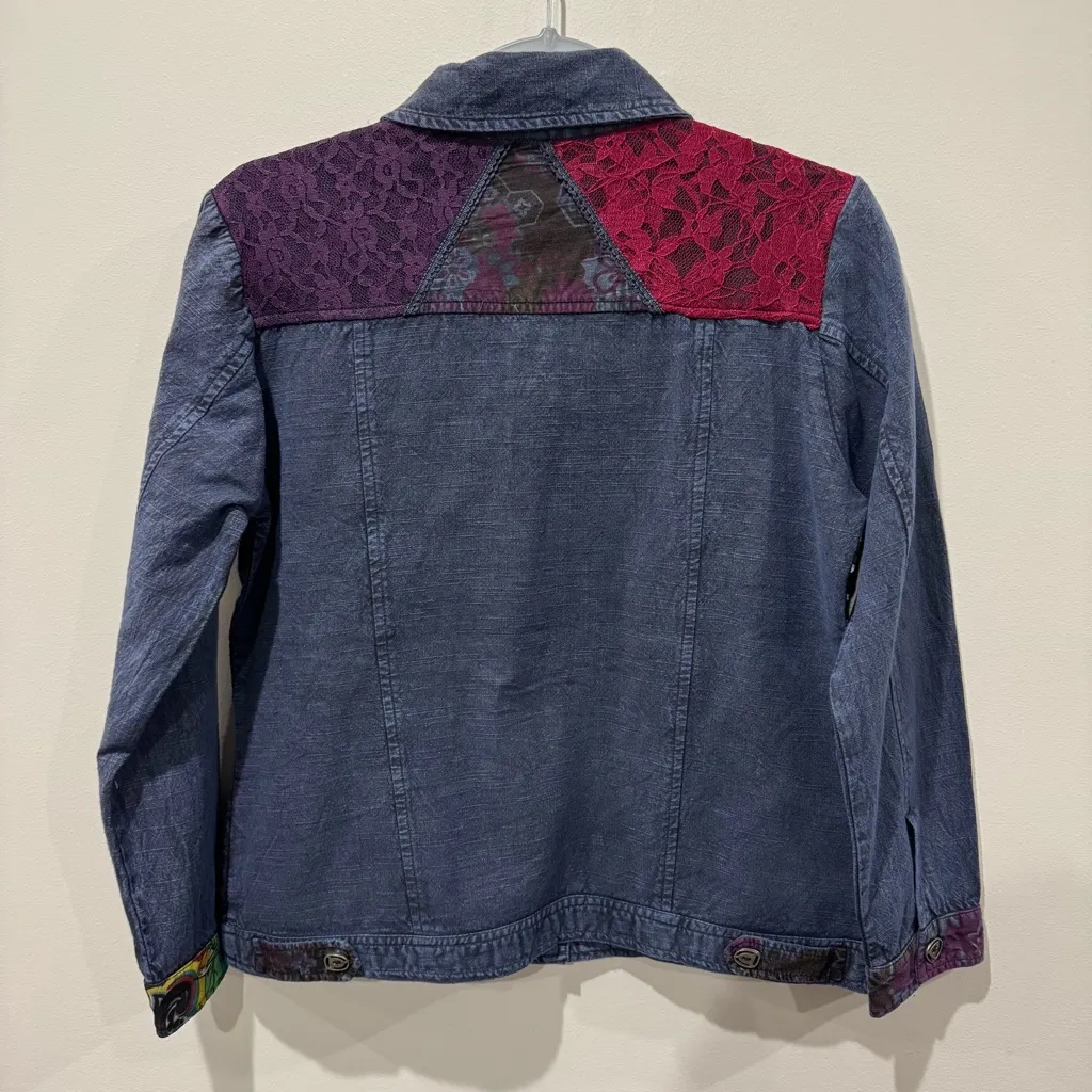 Parsley & Sage Sz Small Patchwork Embellished Boho Denim Jacket Blue - Image 5