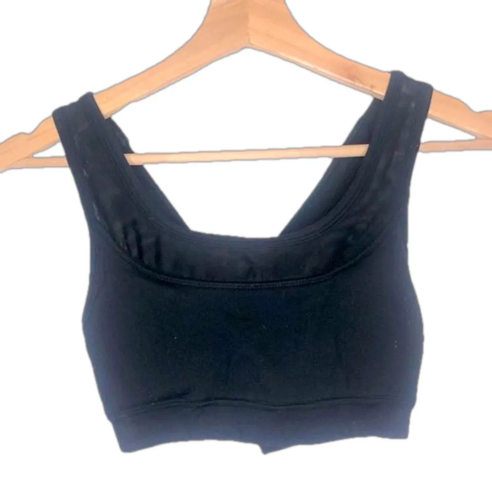 Black cross back padded sports bra with mesh detail, size small​ - Image 3