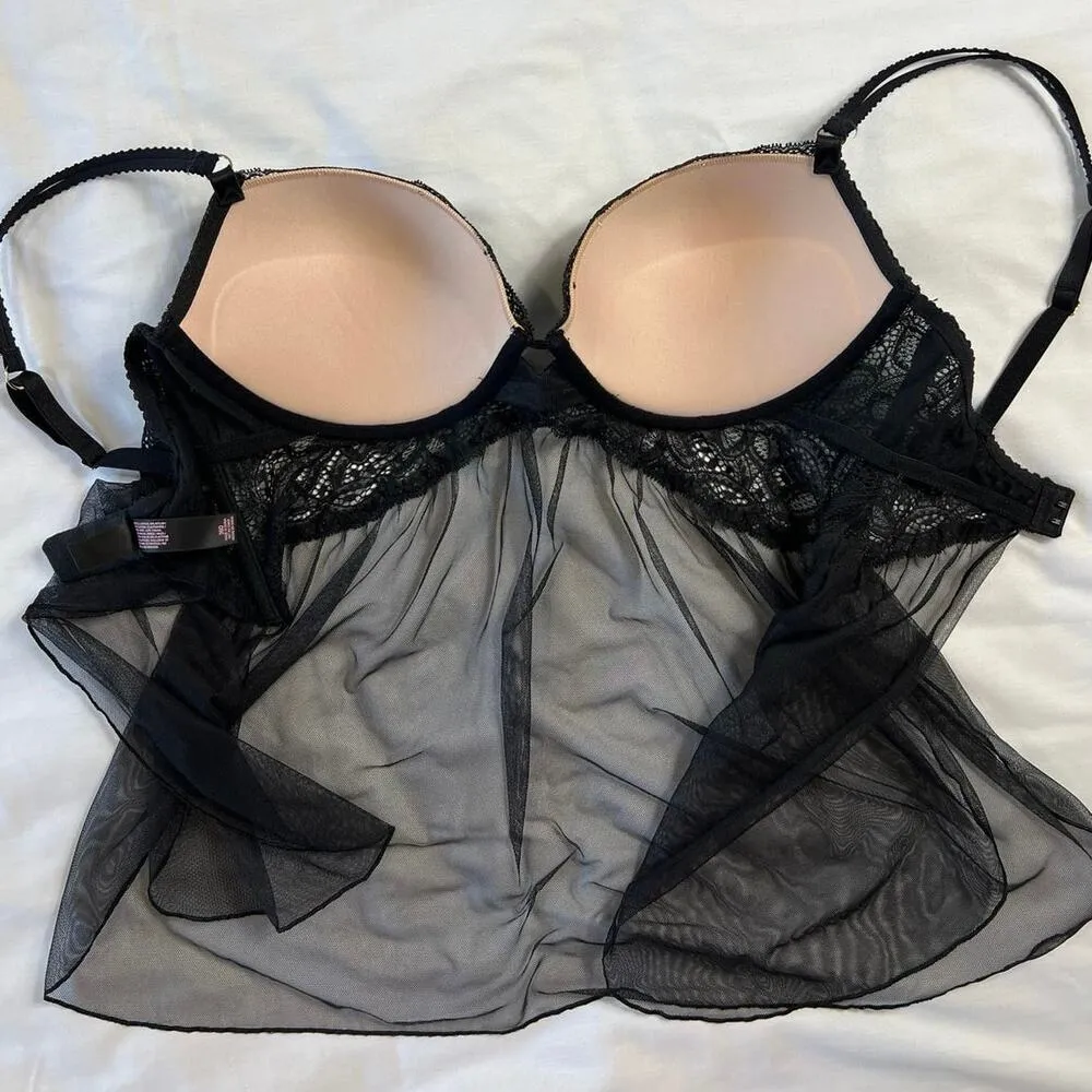 Victoria's Secret 36D Black Lingerie Top Sheer Flowy Lace - Image 7