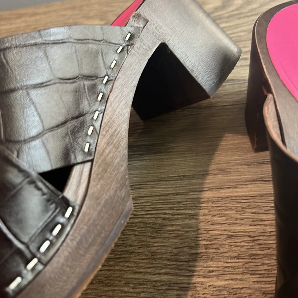 Wooden Slip-On Platform Sandal - Annette High Brown Croc - Image 6