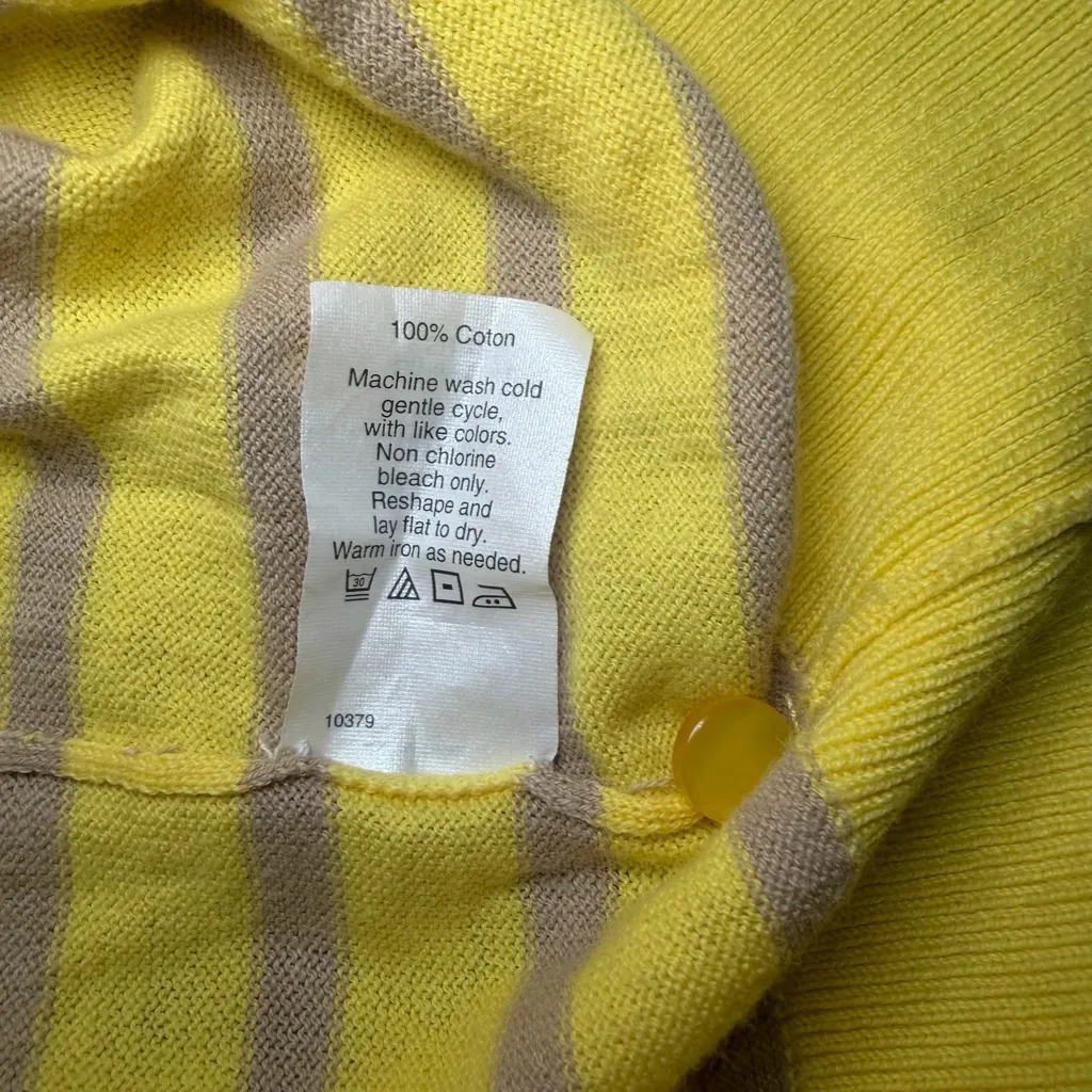 J. Crew Classic Cotton Preppy Cardigan Sz XS Lightweight Yellow Striped Sweater - Image 7