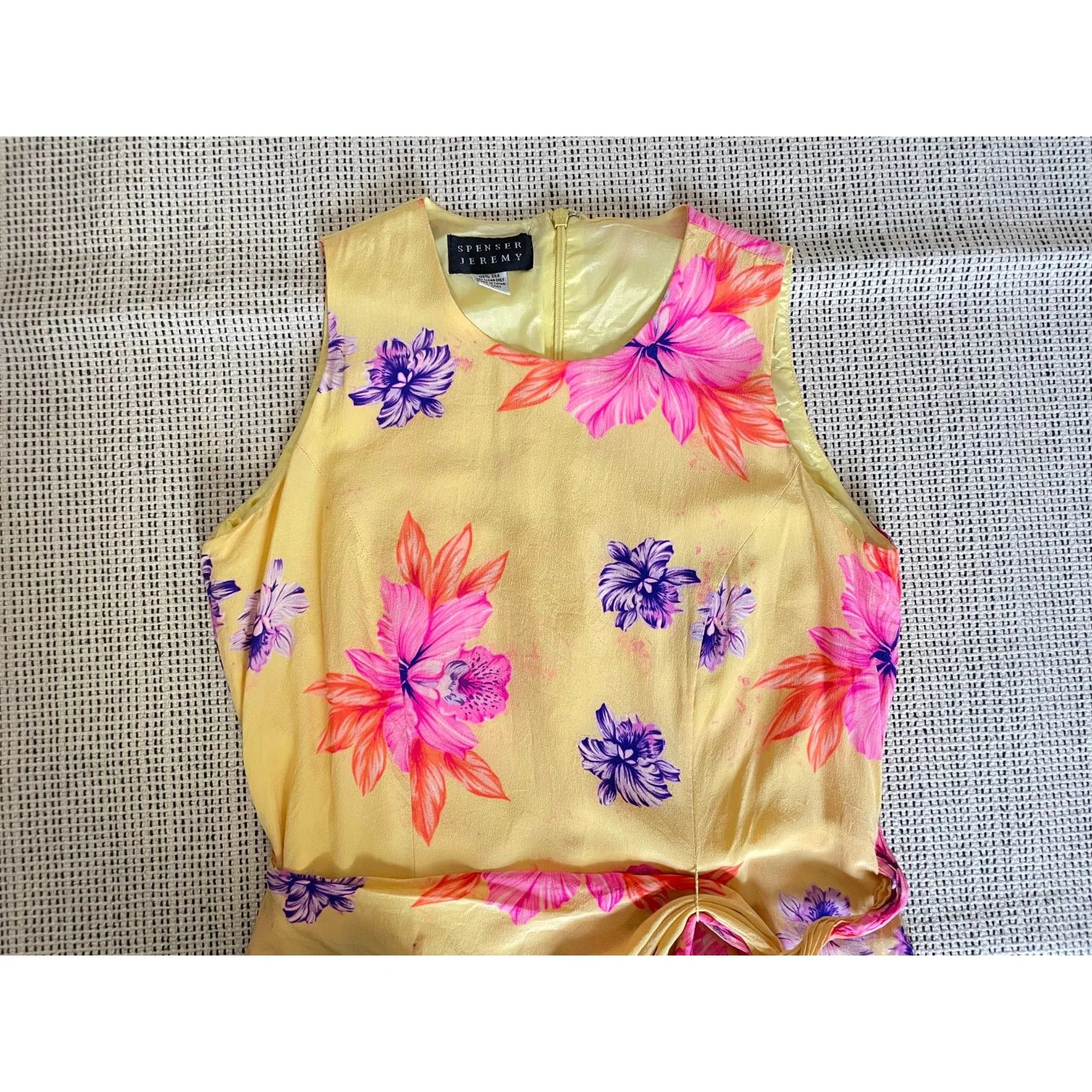 VTG Spenser Jeremy Womens Silk Wrap Tie Maxi Dress Sz 8 Yellow Floral Sleeveless - Image 5