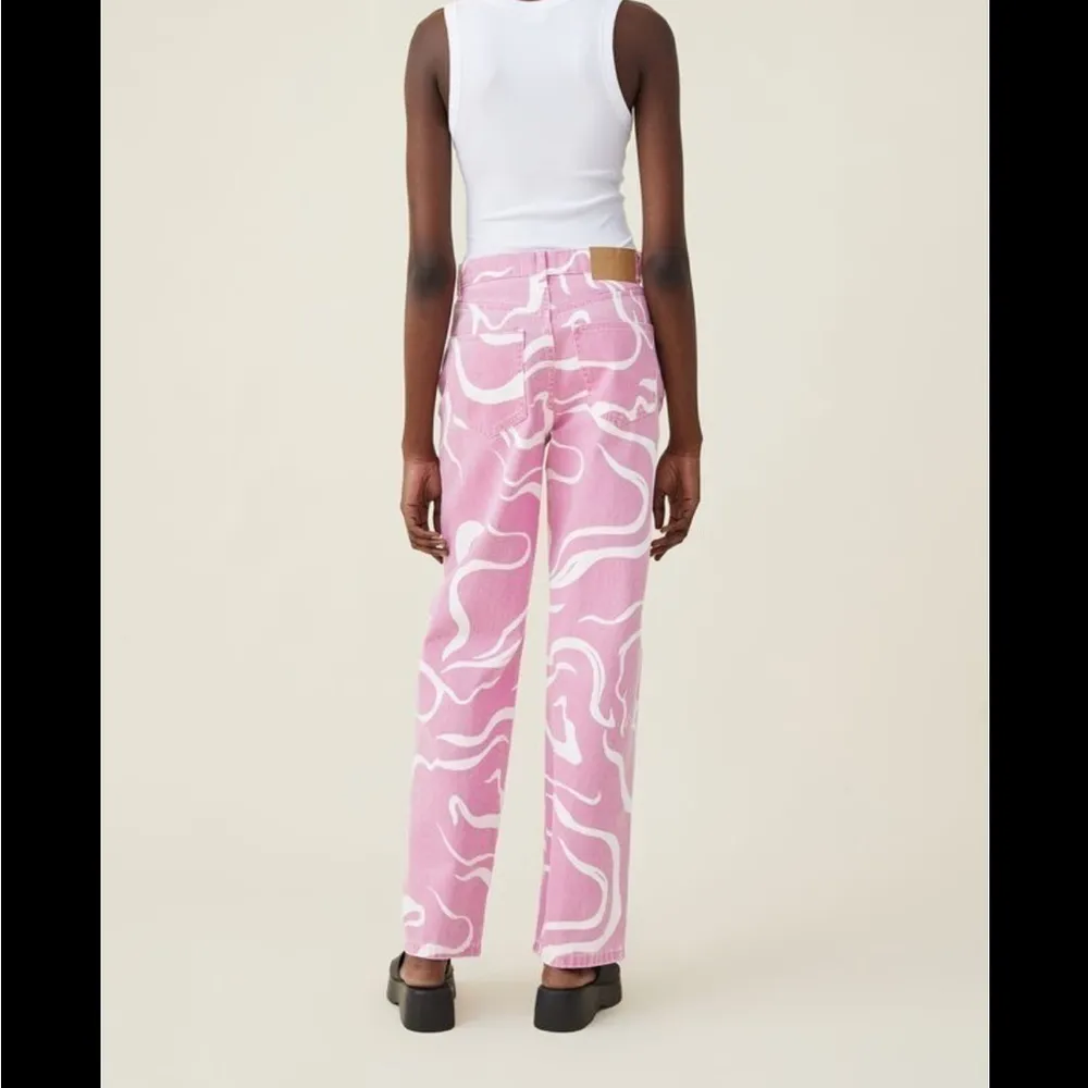 Cotton On Pink and White Swirly Loose Straight Jeans 4 - Image 2